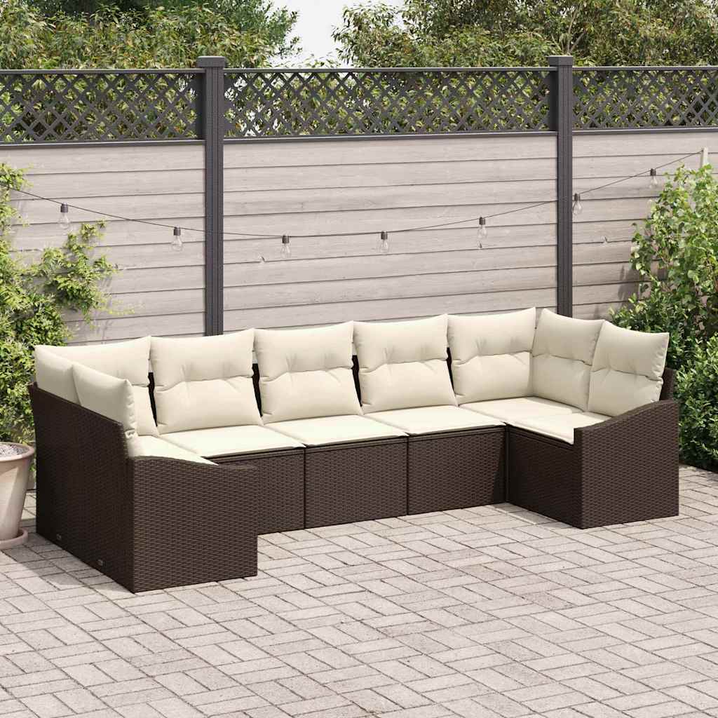 Set di divani con cuscino 7 pcs Marrone polyrattan