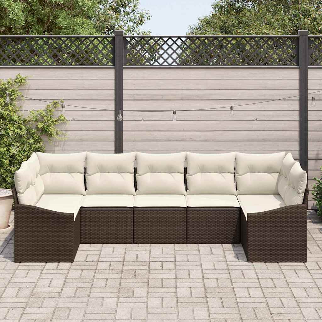 Set di divani con cuscino 7 pcs Marrone polyrattan