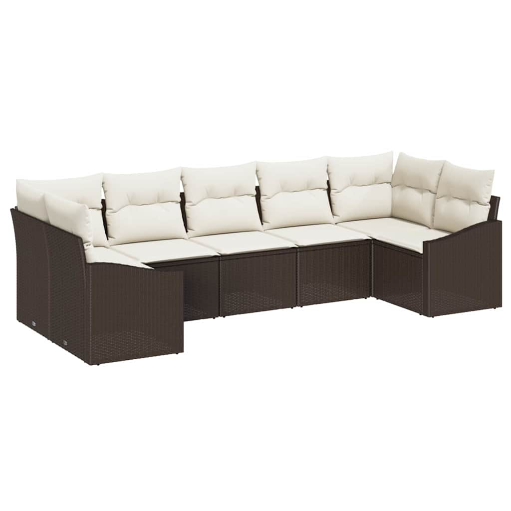 Set di divani con cuscino 7 pcs Marrone polyrattan