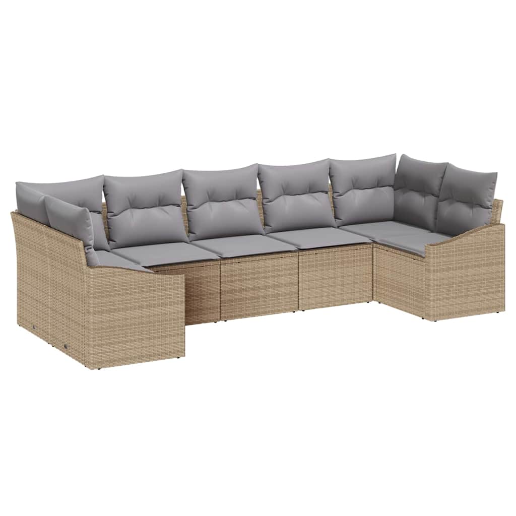 Set di divani con cuscino 7 pcs Beige polyrattan