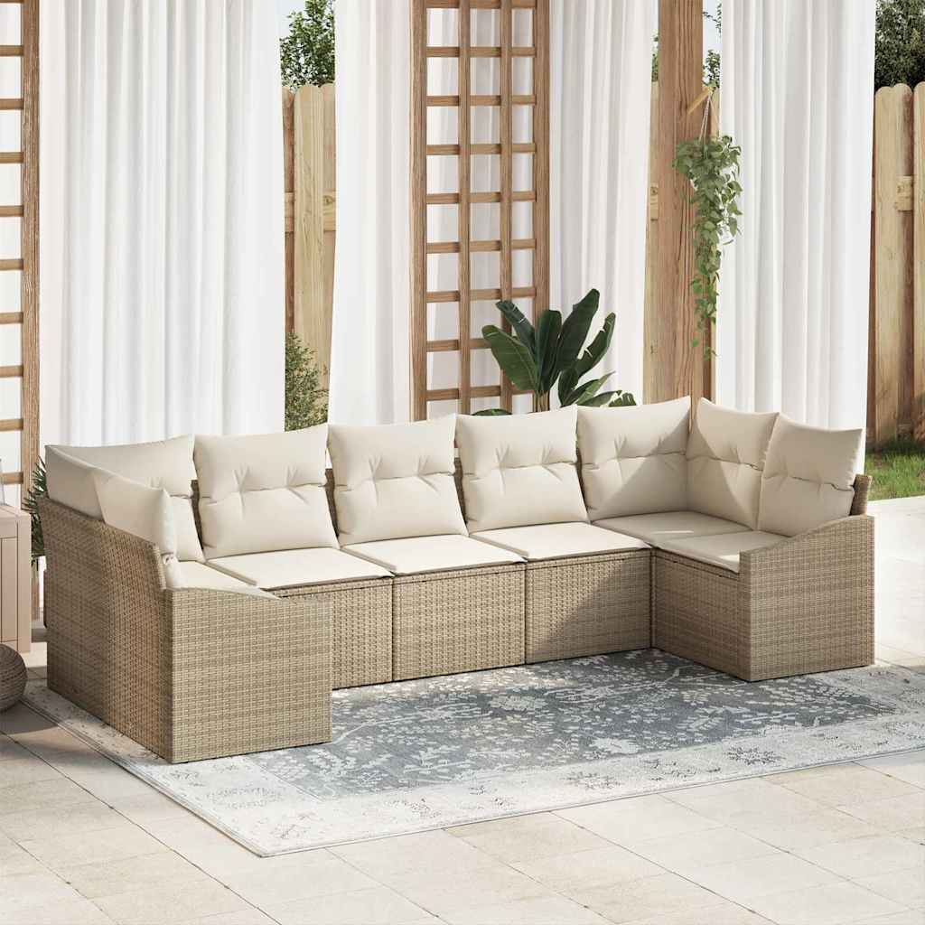 Set di divani con cuscino 7 pcs Beige polyrattan