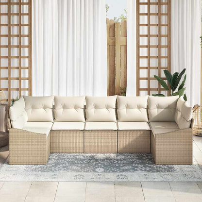 Set di divani con cuscino 7 pcs Beige polyrattan