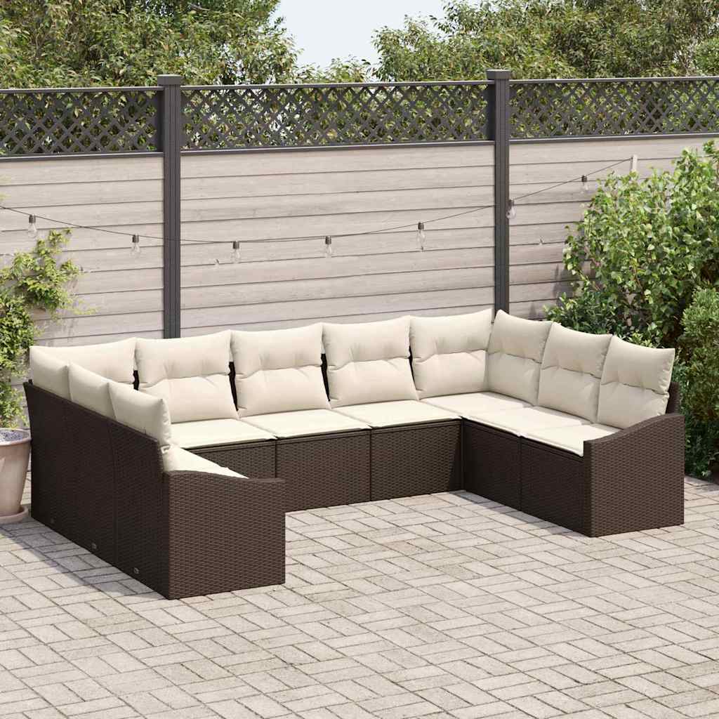 Set di divani con cuscino 9 pcs Marrone polyrattan