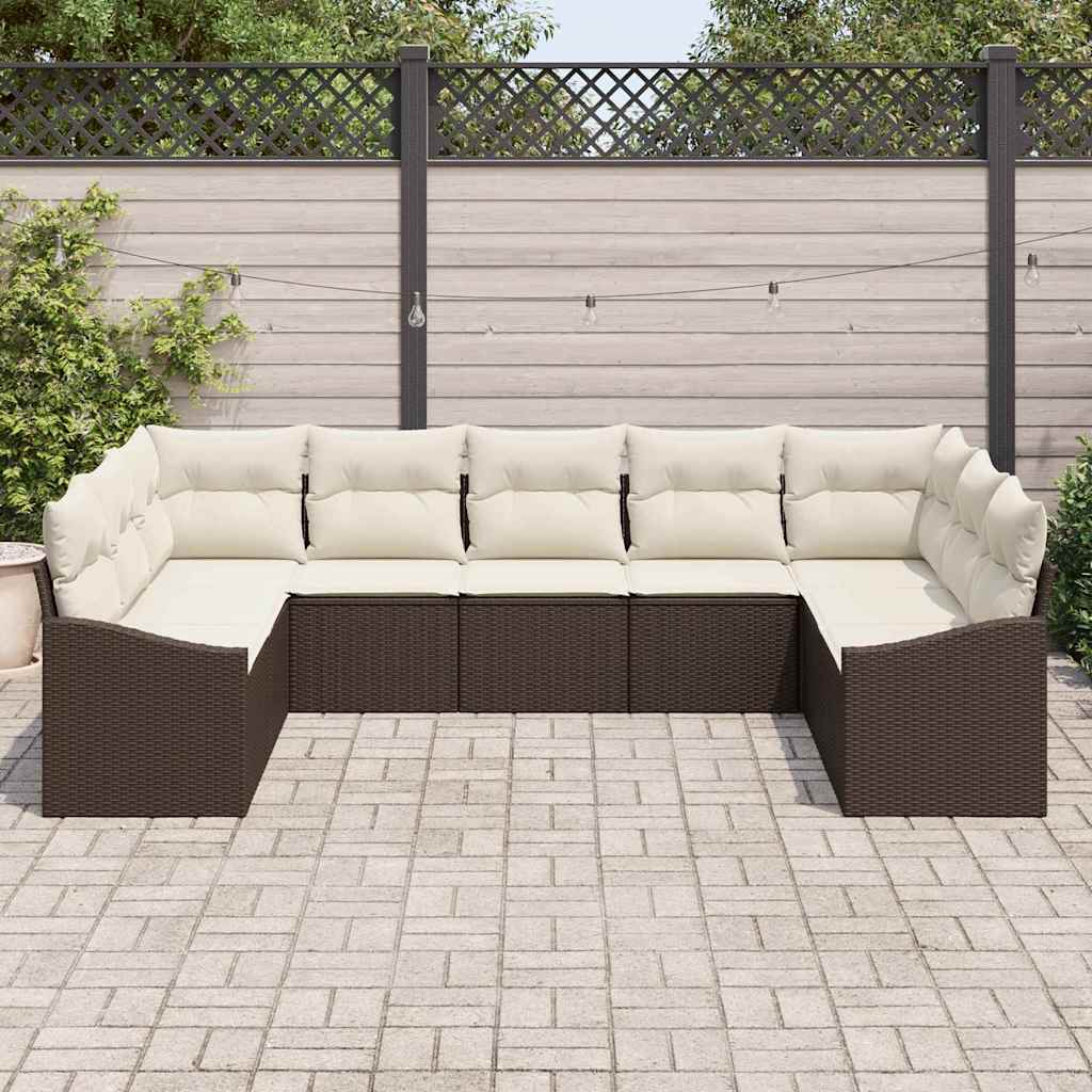 Set di divani con cuscino 9 pcs Marrone polyrattan