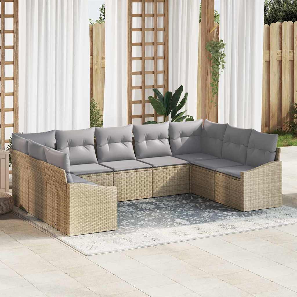 Set di divani con cuscino 9 pcs Beige polyrattan