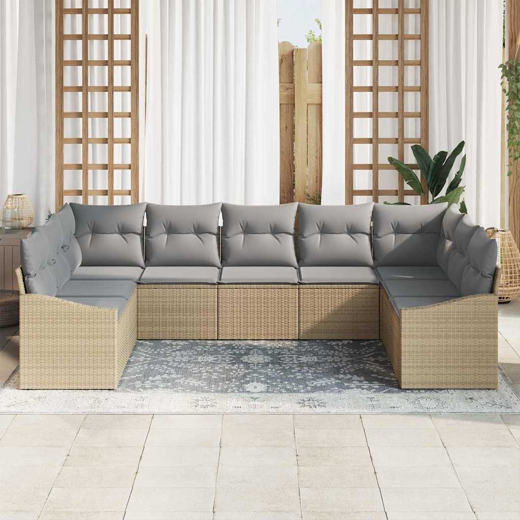 Set di divani con cuscino 9 pcs Beige polyrattan