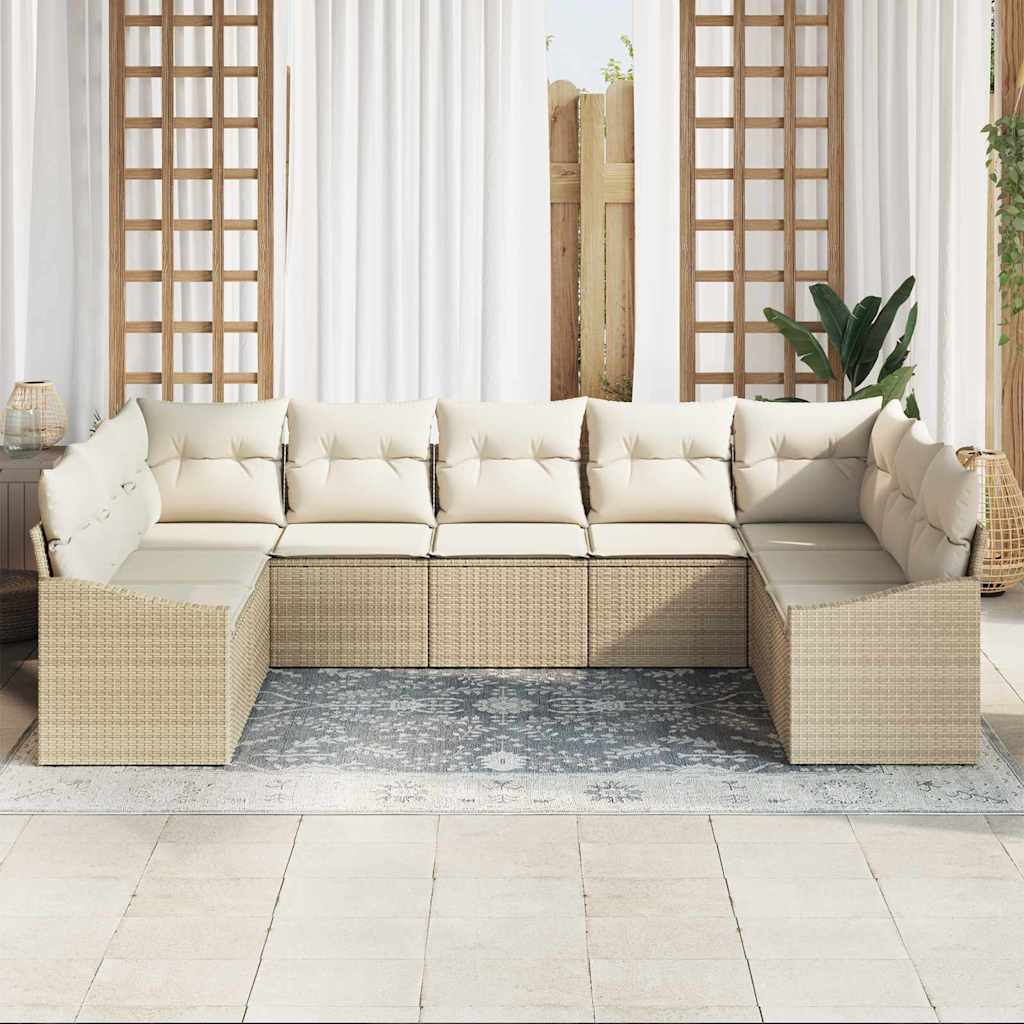 Set di divani con cuscino 9 pcs Beige polyrattan