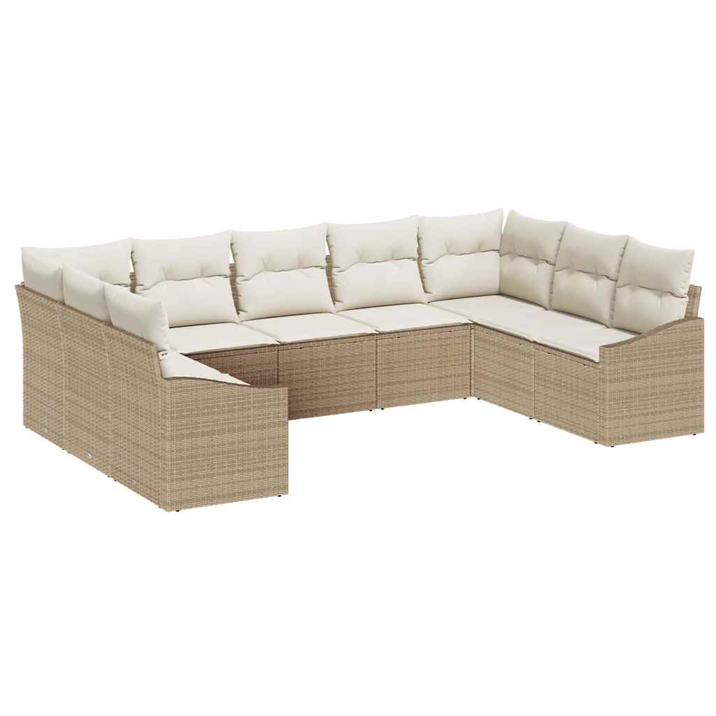 Set di divani con cuscino 9 pcs Beige polyrattan