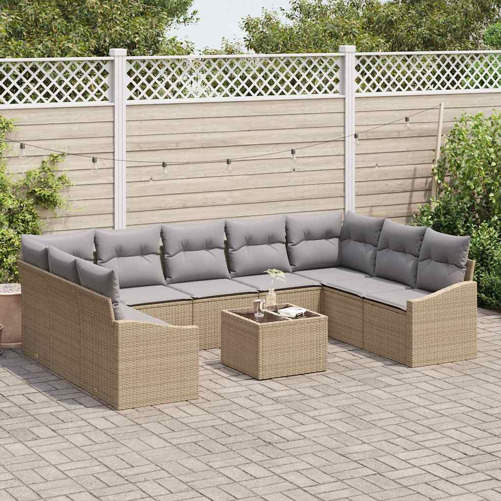 Set di divani con cuscino 10 pcs Beige Polyrattan