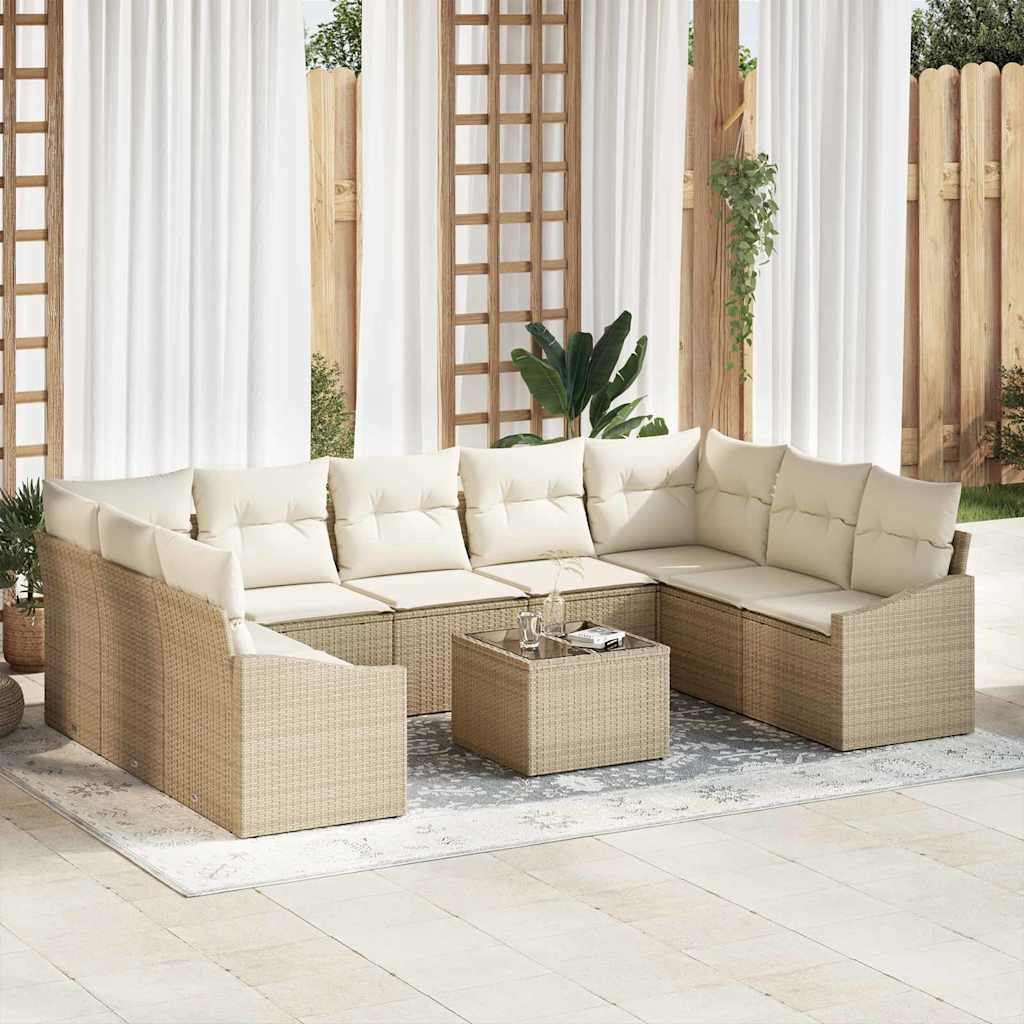 Set di divani con cuscino 10 pcs Beige Polyrattan
