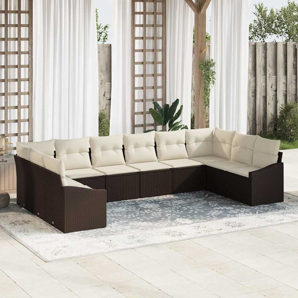 Set di divani con cuscino 10 pcs Marrone polyrattan