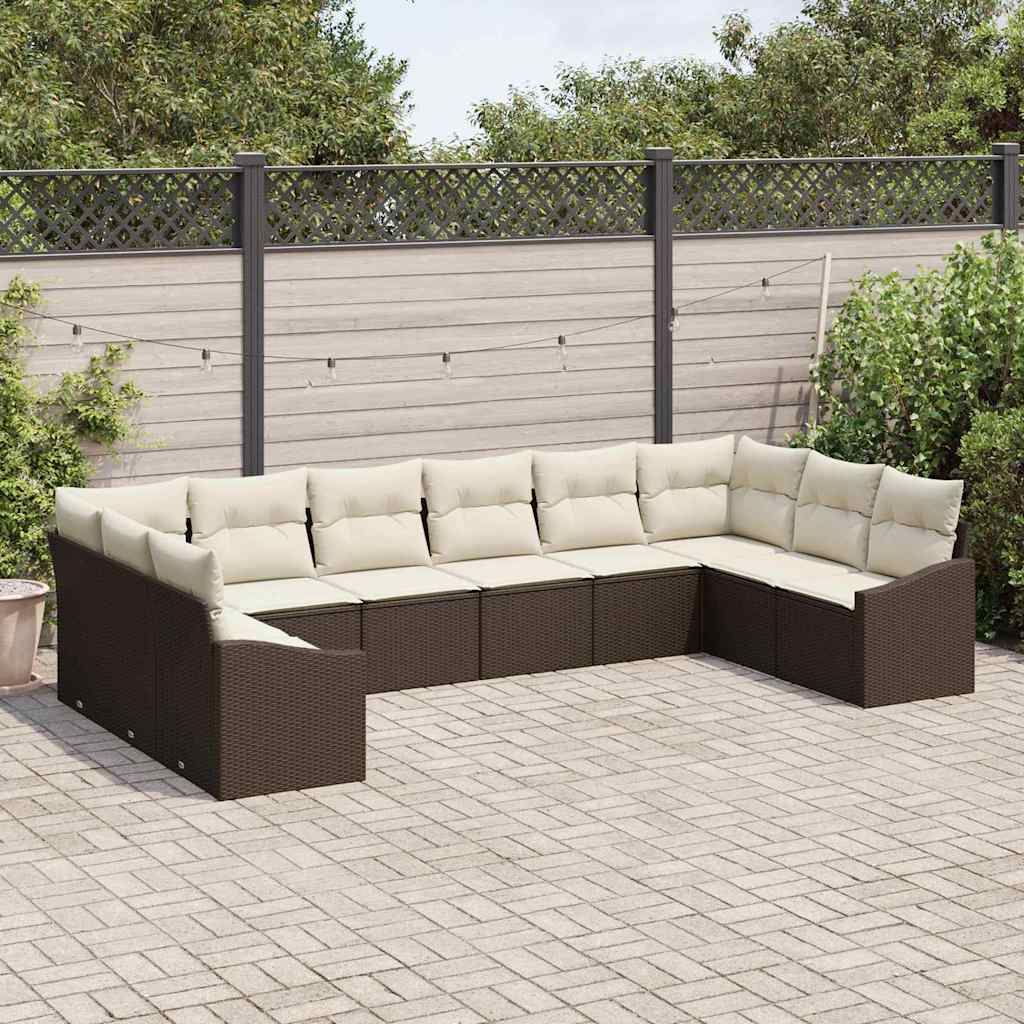 Set di divani con cuscino 10 pcs Marrone polyrattan