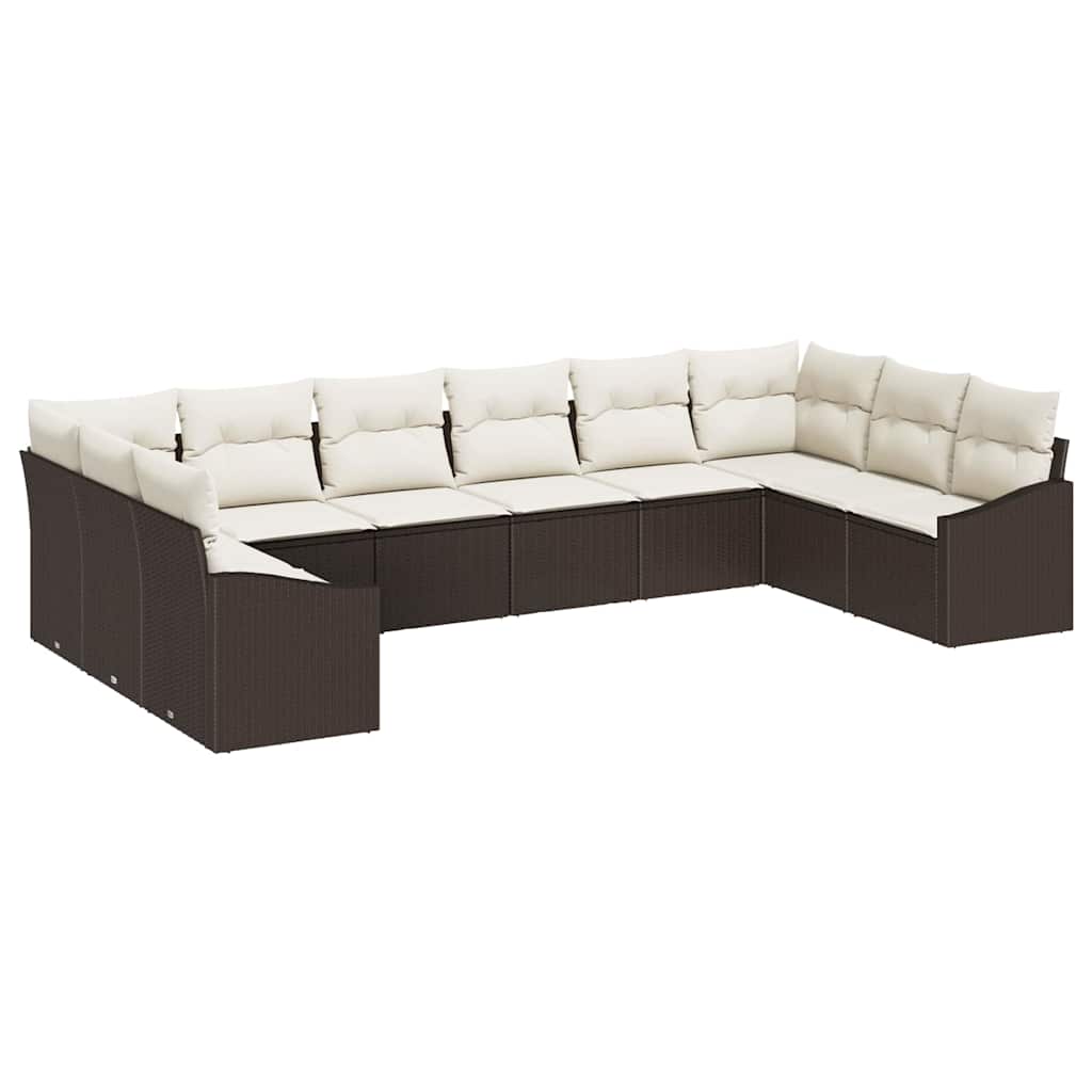 Set di divani con cuscino 10 pcs Marrone polyrattan