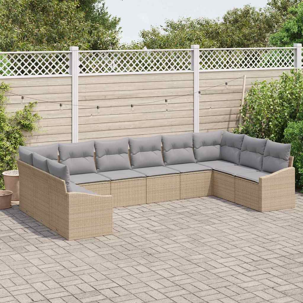 Set di divani con cuscino 10 pcs Beige Polyrattan