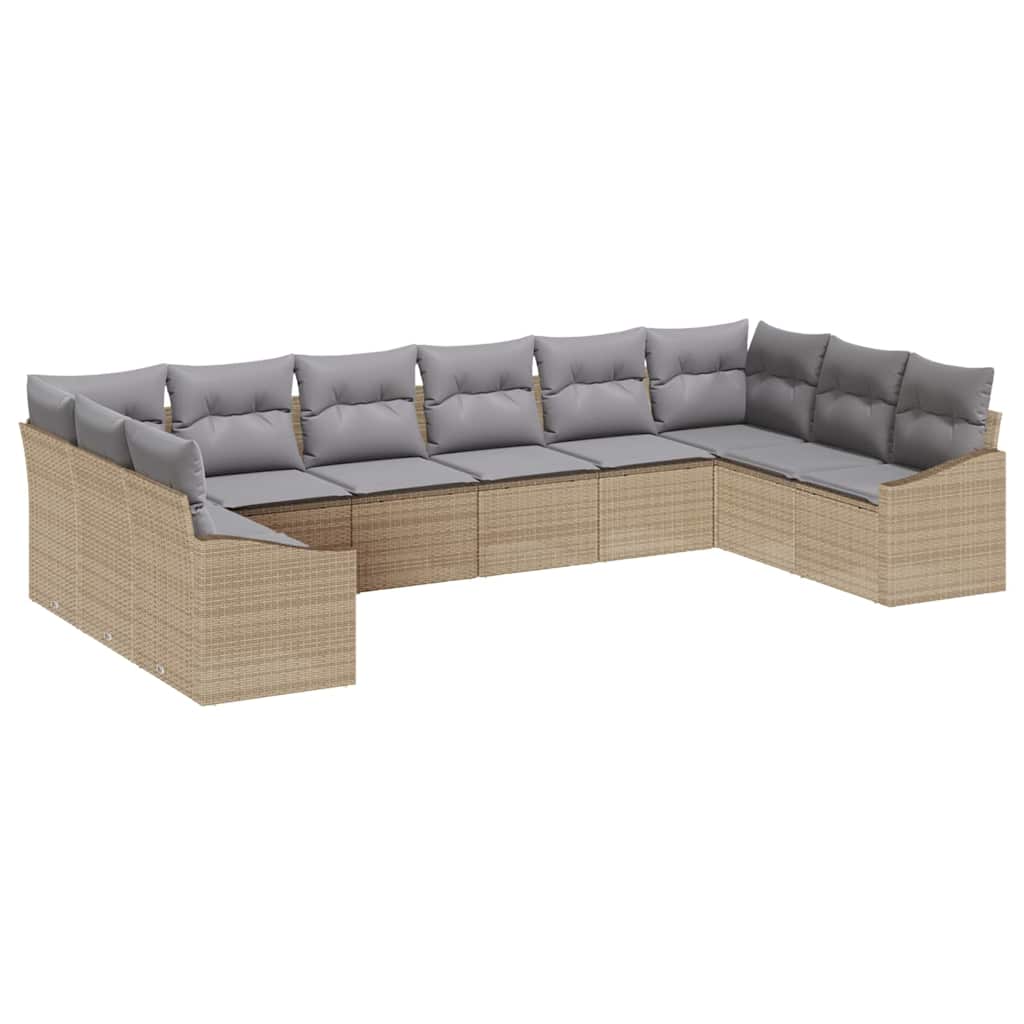 Set di divani con cuscino 10 pcs Beige Polyrattan
