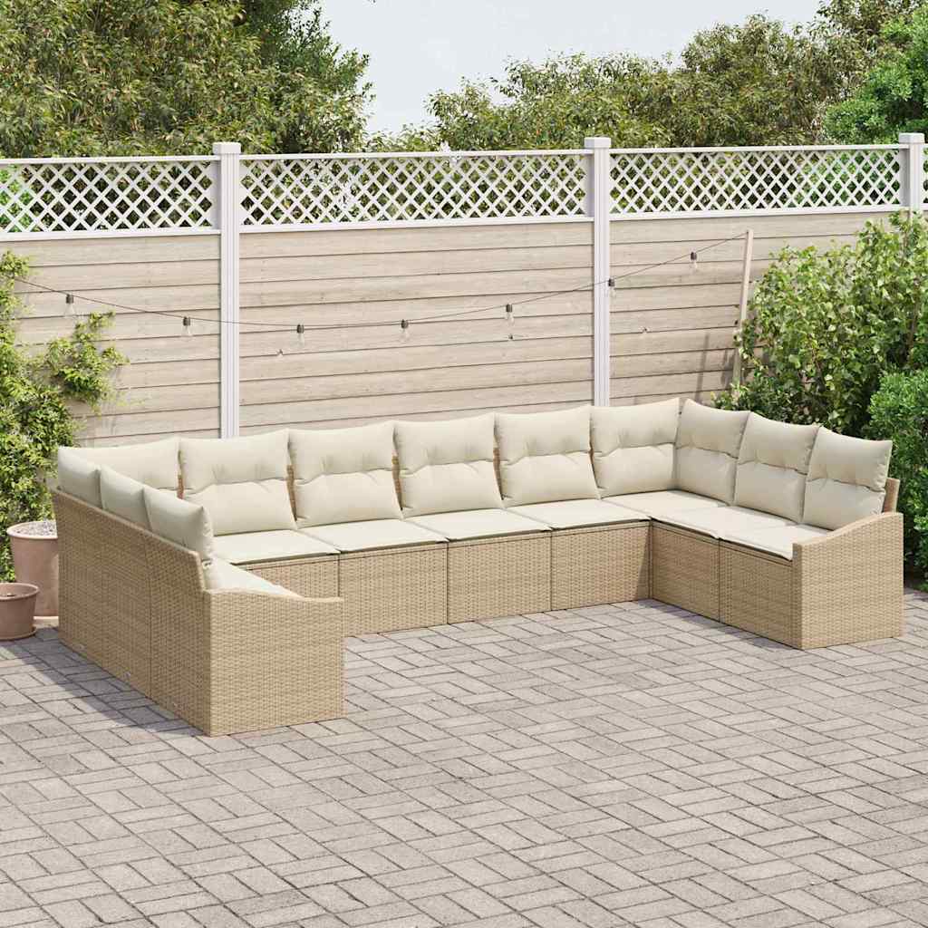 Set di divani con cuscino 10 pcs Beige Polyrattan