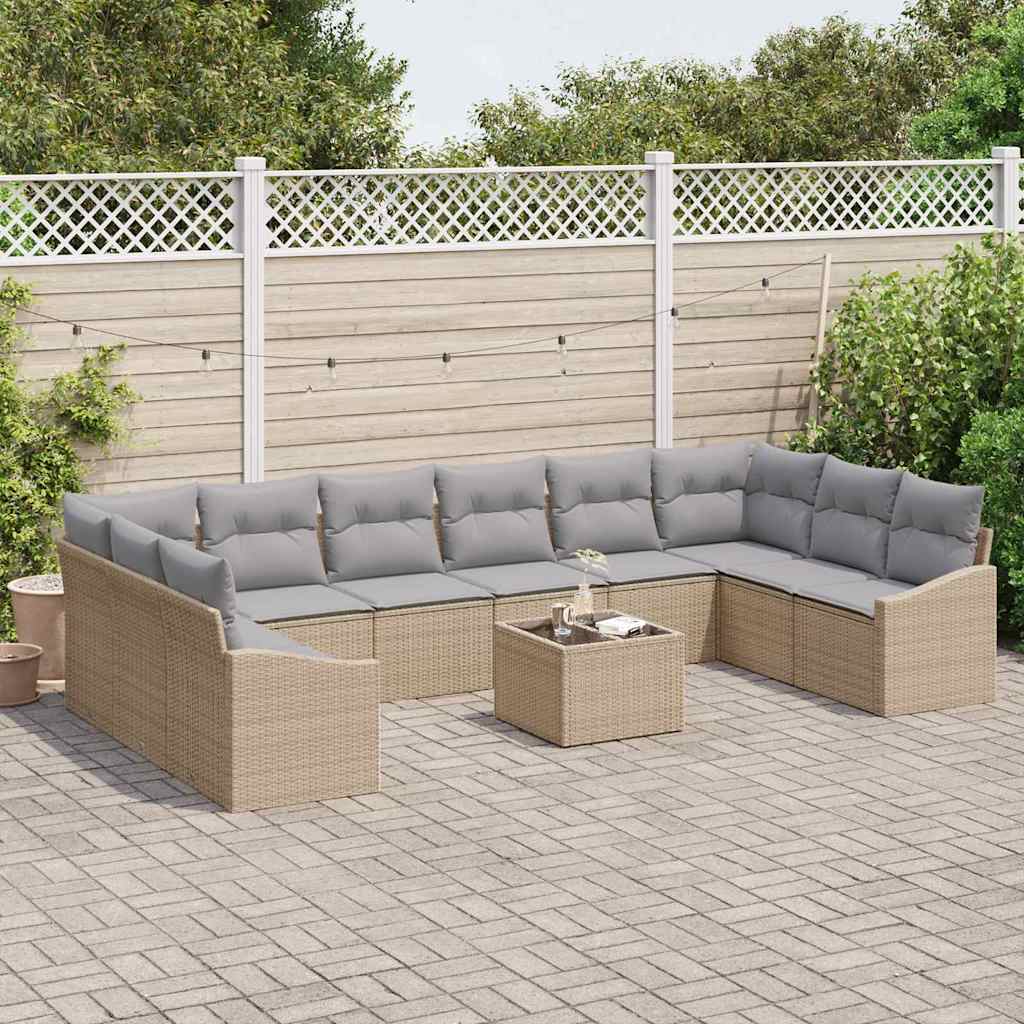 Set di divani con cuscino 11 pcs Beige Polyrattan