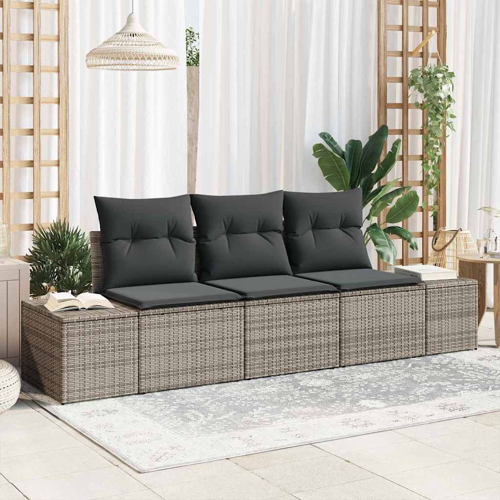 Set di divani con cuscino 3 pcs Grigio polyrattan