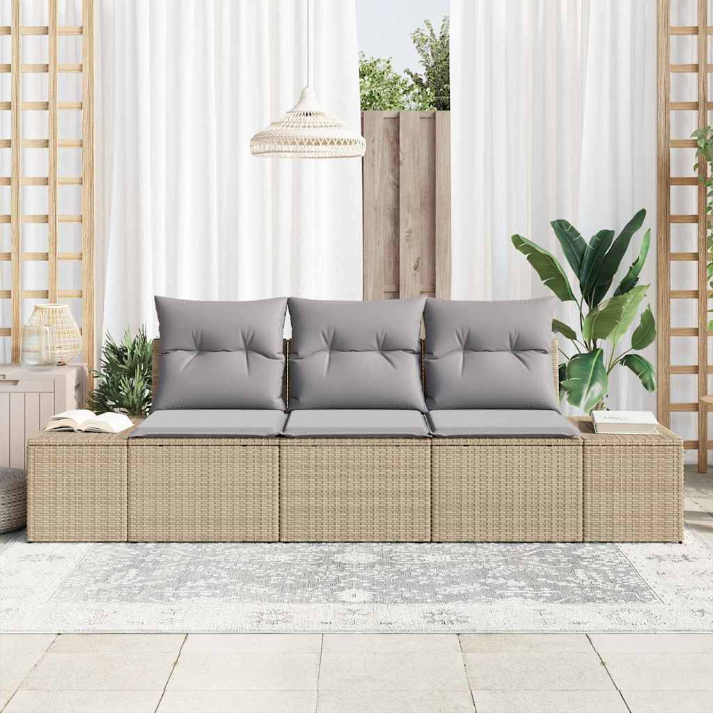 Set di divani con cuscino 3 pcs Beige polyrattan