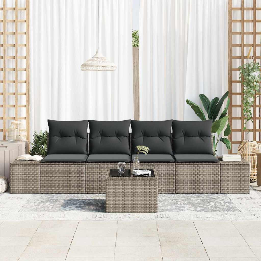 Set di divani con cuscino con cuscino 5 pcs Grigio polyrattan