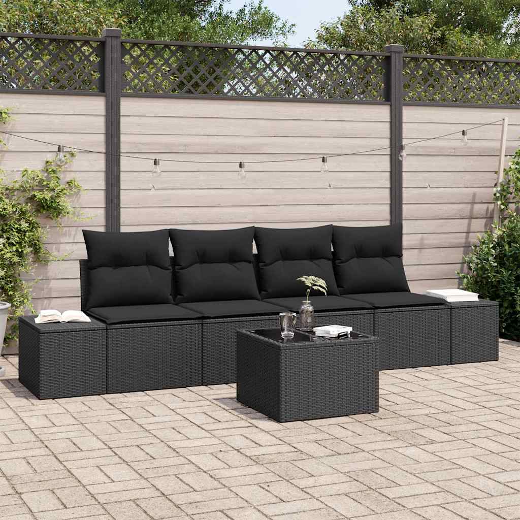 Set di divani con cuscino con cuscino 5 pcs Nero polyrattan