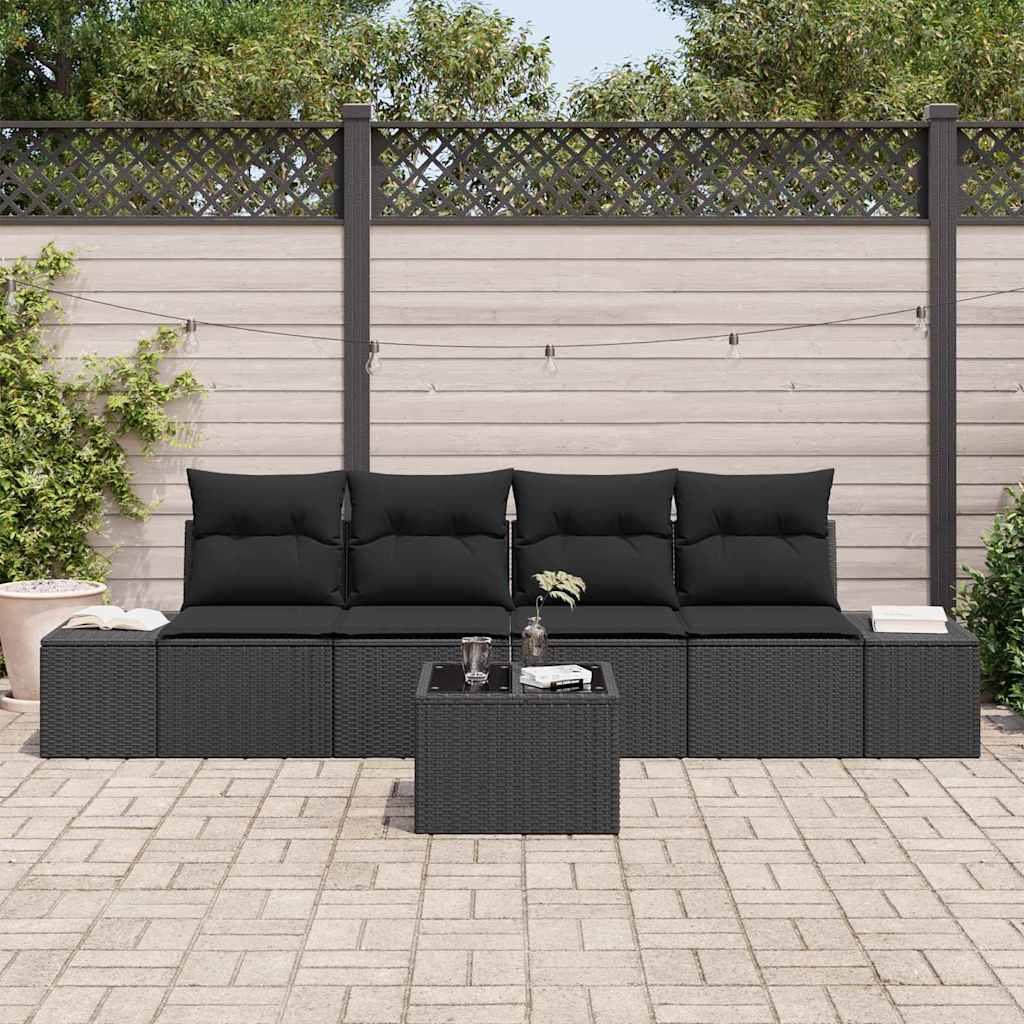 Set di divani con cuscino con cuscino 5 pcs Nero polyrattan