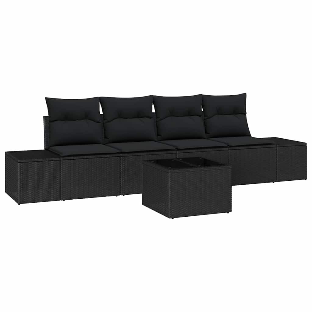 Set di divani con cuscino con cuscino 5 pcs Nero polyrattan