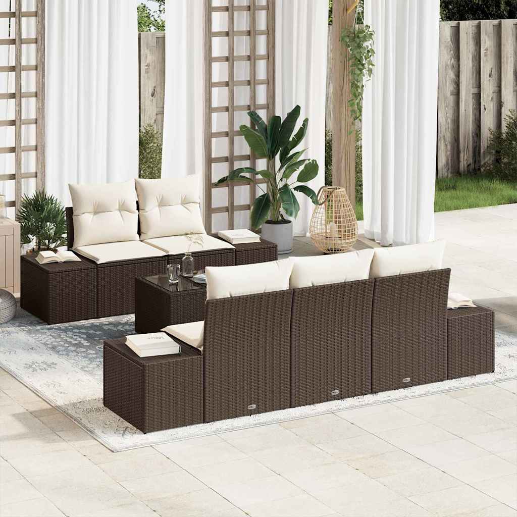 Set Divano da Giardino con cuscino Marrone polyrattan