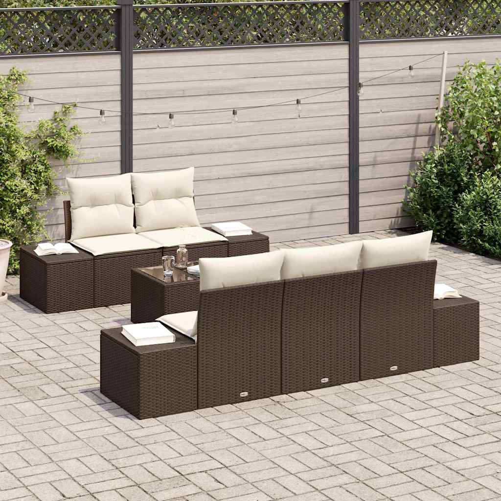 Set Divano da Giardino con cuscino Marrone polyrattan