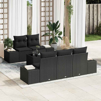 Set Divano da Giardino con cuscino Nero polyrattan