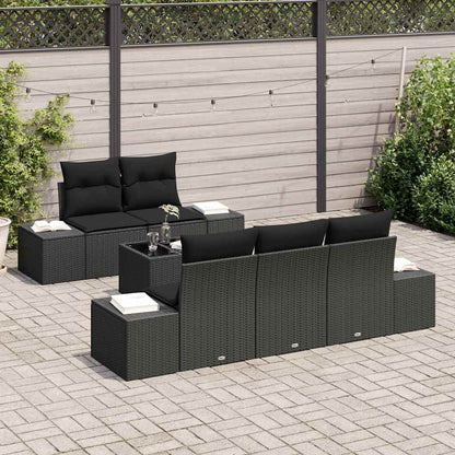 Set Divano da Giardino con cuscino Nero polyrattan