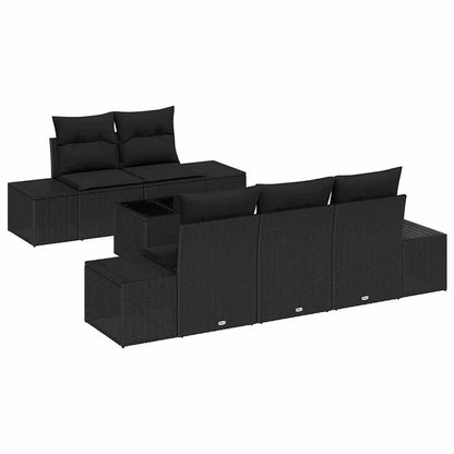 Set Divano da Giardino con cuscino Nero polyrattan
