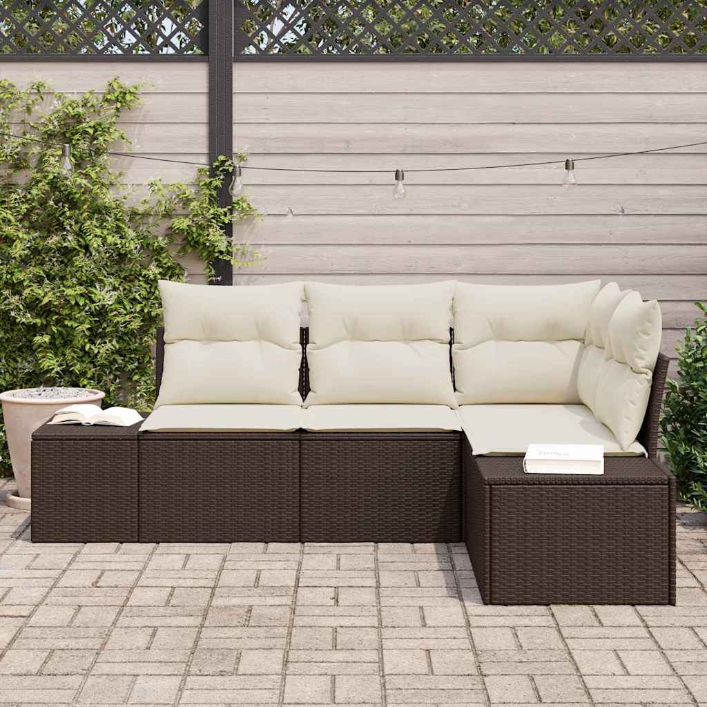 Set Divano da Giardino 4 pcs Marrone polyrattan