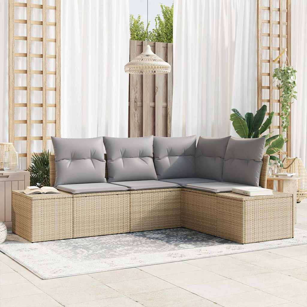 Set Divano da Giardino 4 pcs Beige polyrattan