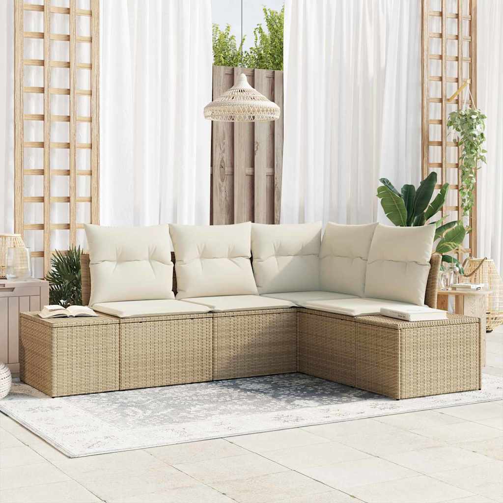 Set Divano da Giardino 4 pcs Beige polyrattan