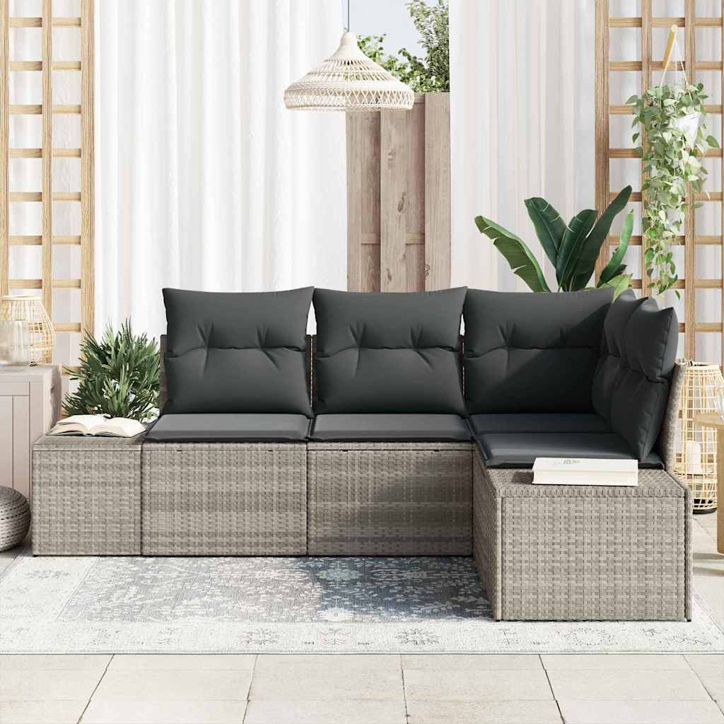 Set Divano da Giardino 4 pcs Grigio chiaro polyrattan