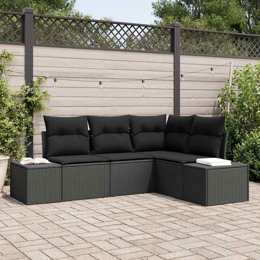 Set Divano da Giardino 4 pcs Nero polyrattan