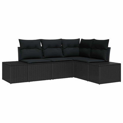 Set Divano da Giardino 4 pcs Nero polyrattan