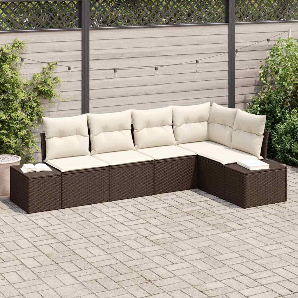 Set Divano da Giardino 5 pcs Marrone polyrattan