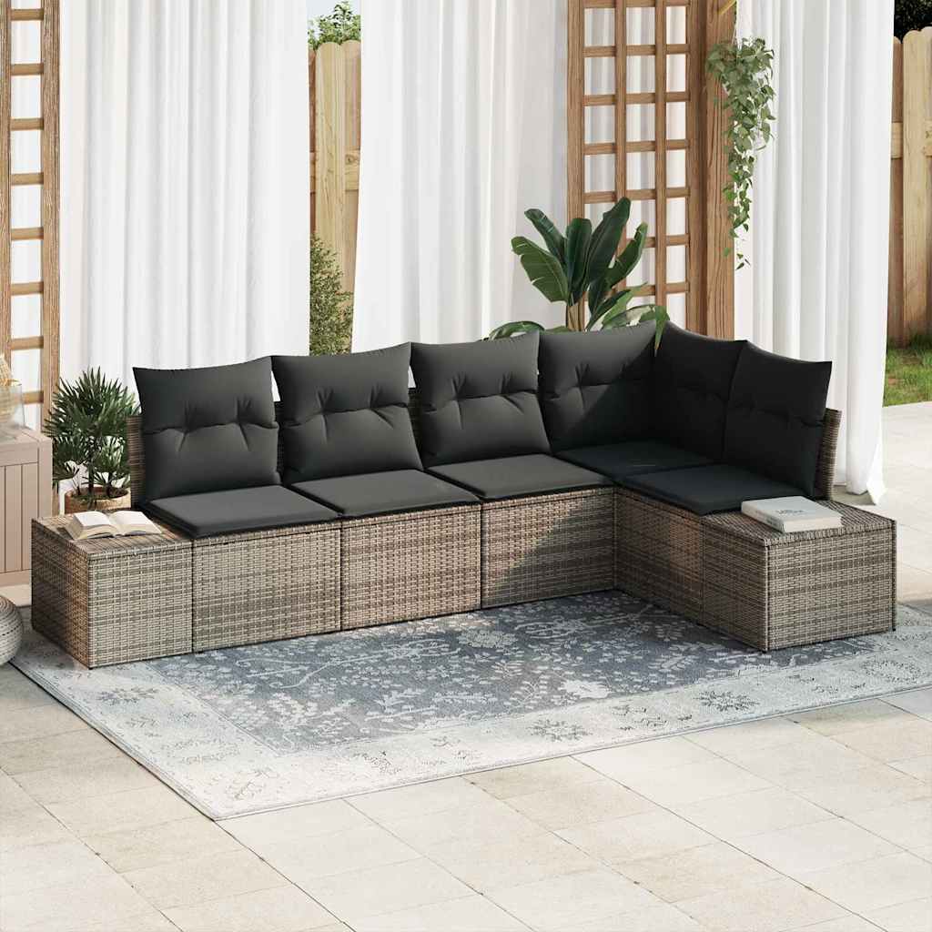 Set Divano da Giardino 5 pcs Grigio polyrattan