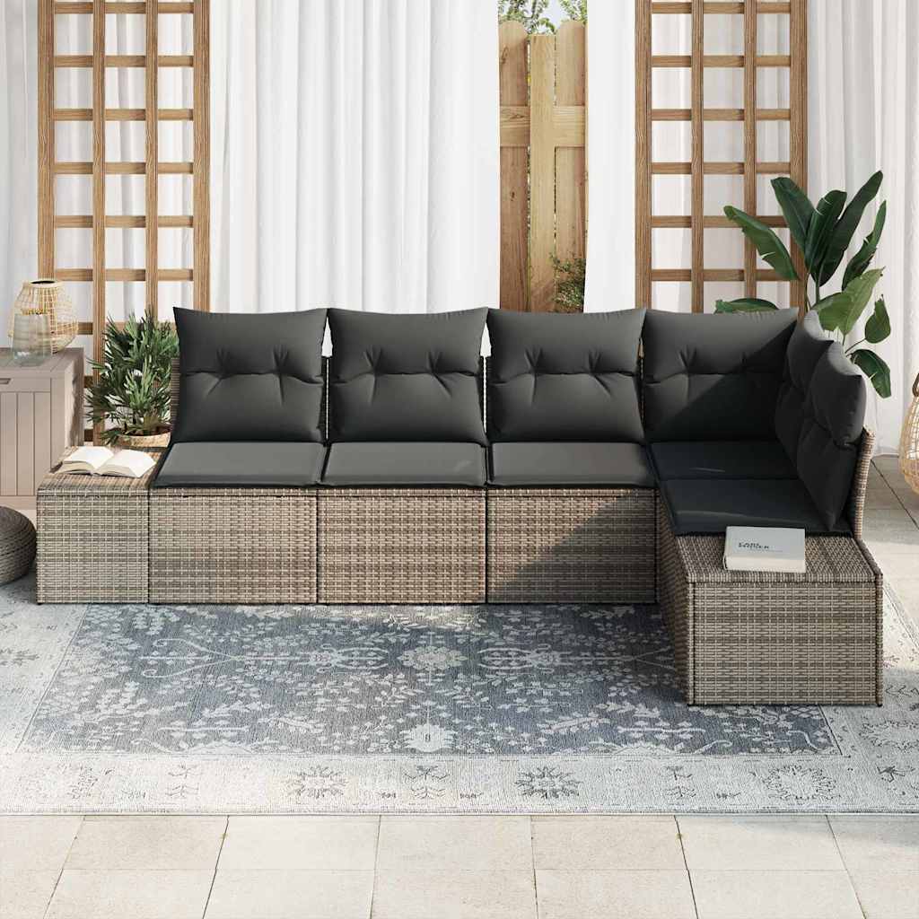 Set Divano da Giardino 5 pcs Grigio polyrattan