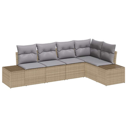 Set Divano da Giardino 5 pcs Beige polyrattan