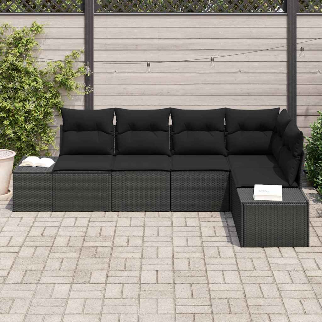 Set Divano da Giardino 5 pcs Nero polyrattan