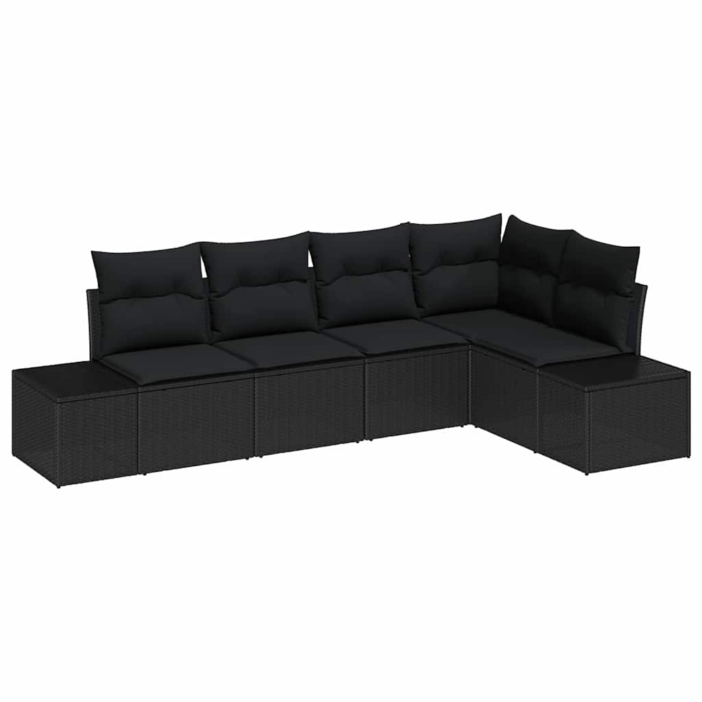 Set Divano da Giardino 5 pcs Nero polyrattan