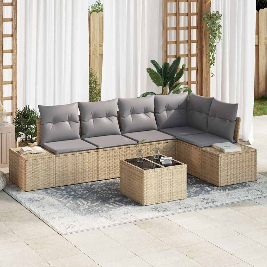 Set Divano da Giardino 6 pcs Beige polyrattan