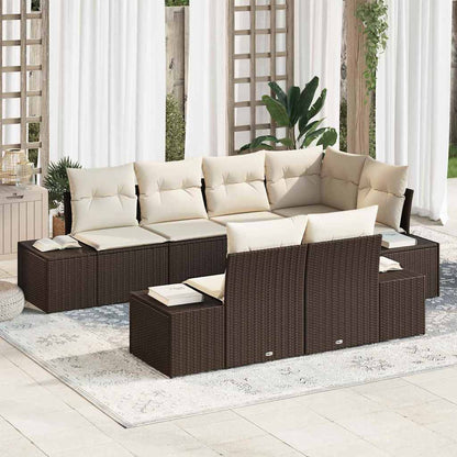 Set Divano da Giardino 7 pcs Marrone e Crema Poly Rattan