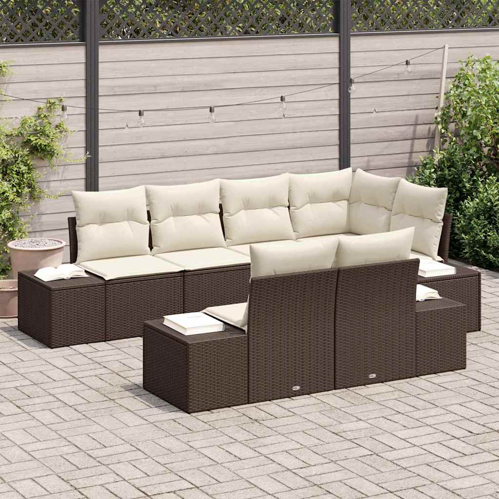 Set Divano da Giardino 7 pcs Marrone e Crema Poly Rattan
