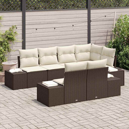 Set Divano da Giardino 7 pcs Marrone e Crema Poly Rattan