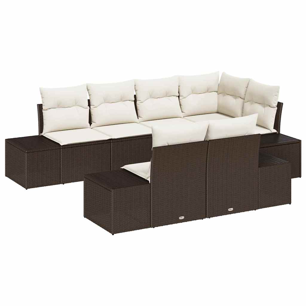Set Divano da Giardino 7 pcs Marrone e Crema Poly Rattan