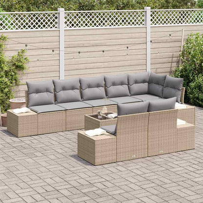 Set Divano da Giardino 9 pcs Beige e grigio polyrattan